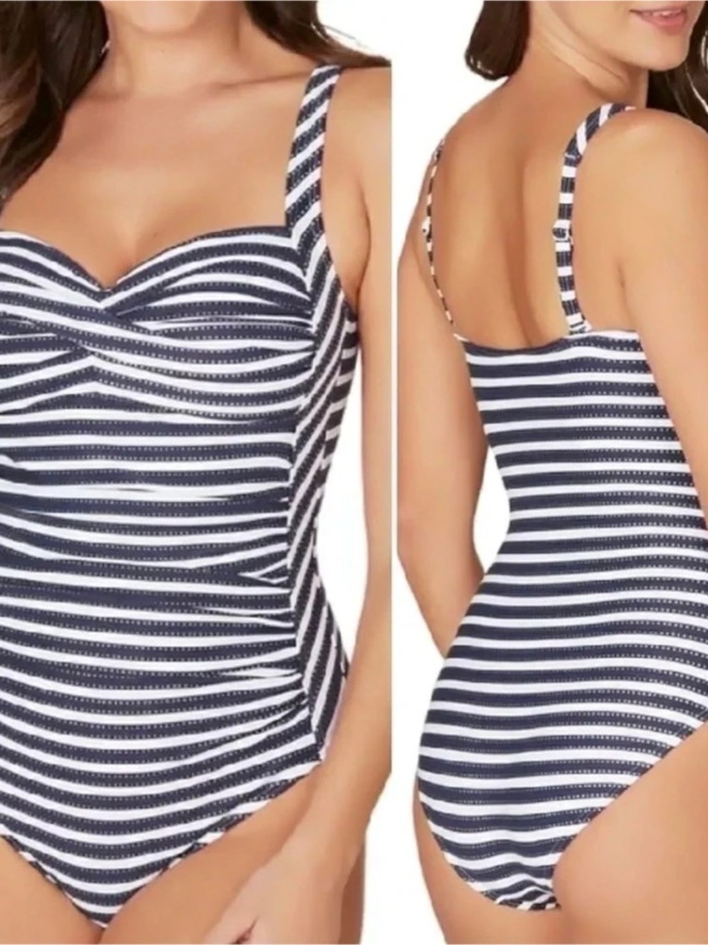Niptuck Ahoy Foil Joanne Twist Front Navy White striped sz 8 swimsuit NWT